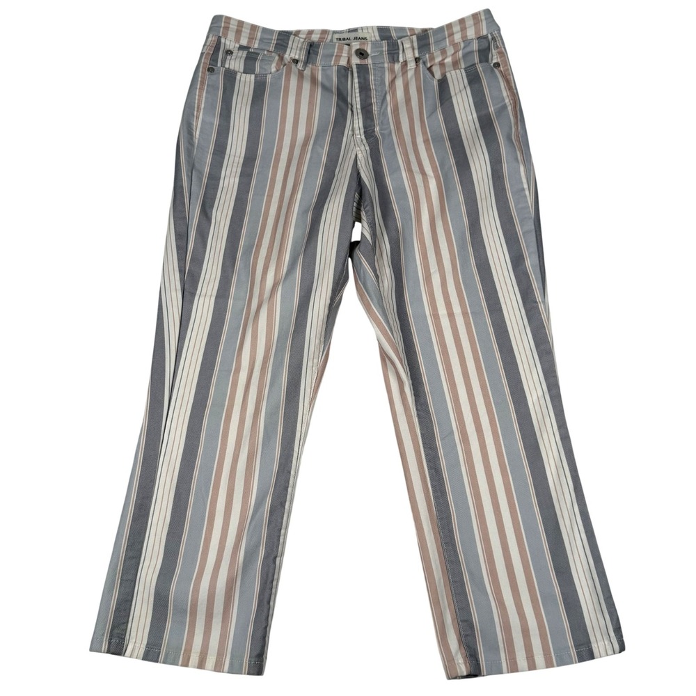 Retro Striped Pants 12 Multicolor Capri Coastal Grandmother Boho Chic 70s Flare